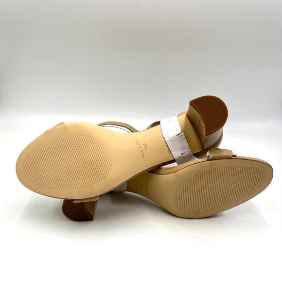 Nine West Womens Size 10 10M Pruce Nude Beige Leather Block Heels Sandals Shoes - Picture 9 of 15